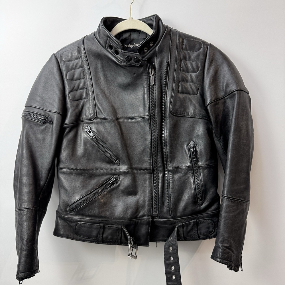 Harley Davidson Vintage Leather Motorcycle Jacket Armor Belted Mens S‎ (?) $450